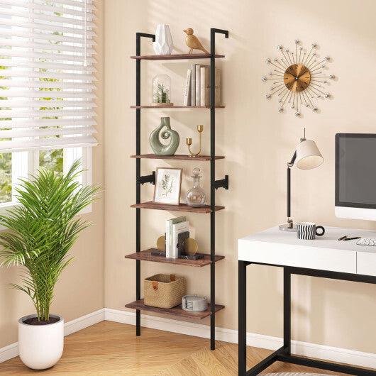 6-Tier Freestanding ladder Storage bookshelf with Metal Frame for Study and Pantry-White