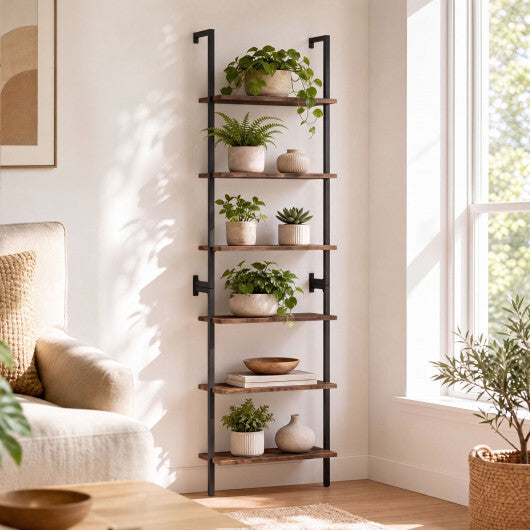 6-Tier Freestanding ladder Storage bookshelf with Metal Frame for Study and Pantry-White