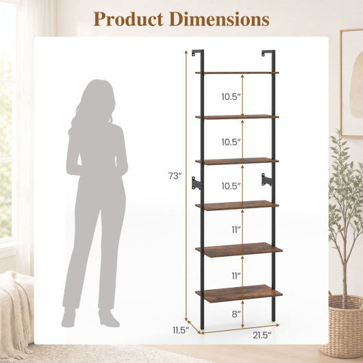 6-Tier Freestanding ladder Storage bookshelf with Metal Frame for Study and Pantry-White