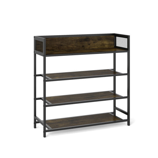 4-Tier Shoe Rack Industrial Shoe Organizer with Heavy Duty Metal Frame-Rustic Brown