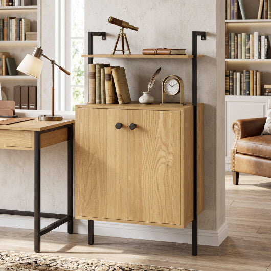 2-Door Wall Mount Bookshelf with Storage Cabinet-Rustic Brown
