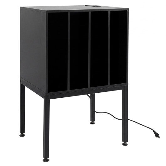Turntable Record Player Stand with Power Outlets-Black