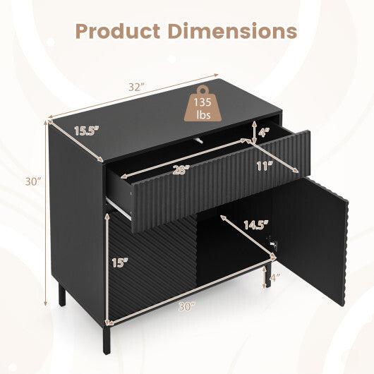 32" Wide Buffet Cabinet with 2 Doors and 1 Drawer for Kitchen-Black