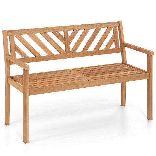 2-Person Patio Acacia Wood Garden Chair with Armrests and Backrest for Porch
