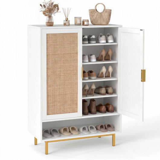 43 Inch 6-Tier Tall Shoe Cabinet with Double Doors-Natural