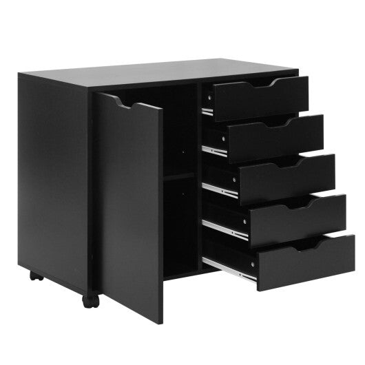 5 Drawer Storage Cabinet on Wheels with Adjustable Shelf-White