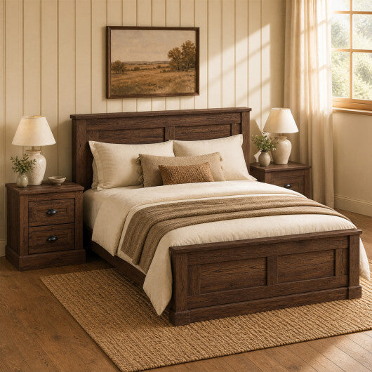 Farmhouse Nightstand with 2 Drawers & Storage for Living Room Bedroom-Brown