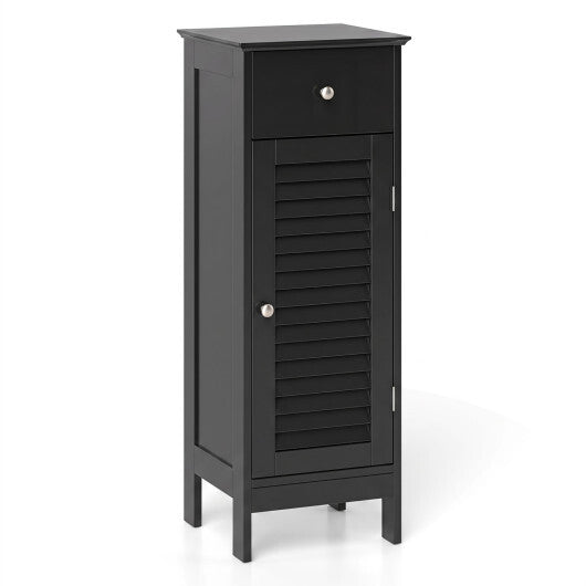 Narrow Bathroom Storage Cabinet with Adjustable Shelf and Drawer-Black