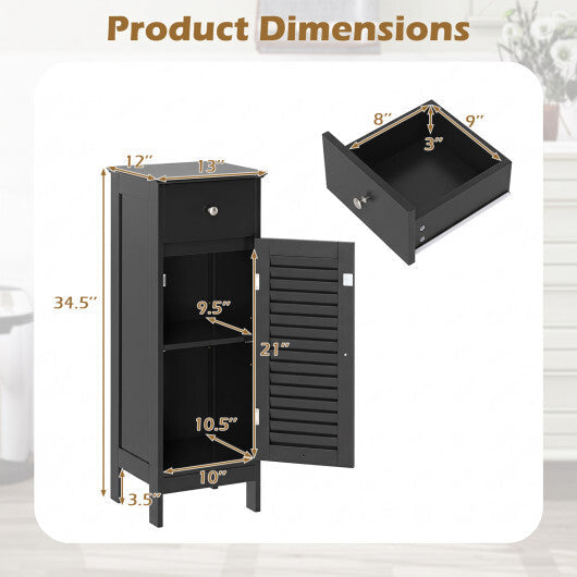 Narrow Bathroom Storage Cabinet with Adjustable Shelf and Drawer-Black