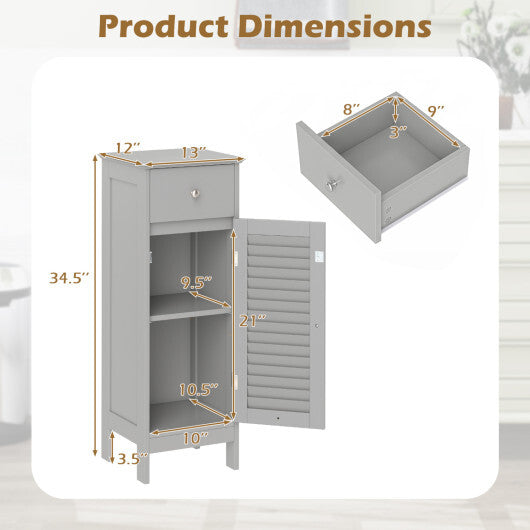 Narrow Bathroom Storage Cabinet with Adjustable Shelf and Drawer-Black