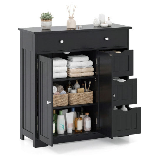 Bathroom Floor Cabinet with 4 Drawers with 2 Doors and Adjustable Shelf-White