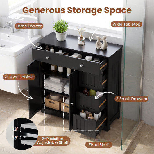 Bathroom Floor Cabinet with 4 Drawers with 2 Doors and Adjustable Shelf-White