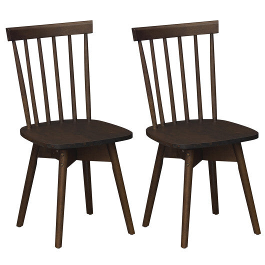 Windsor Dining Chairs Set of 2 Mid Century Rubber Wood Kitchen Chairs with Swivel Seat-Walnut