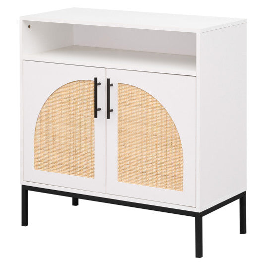 32" Sideboard Buffet Cabinet with 2 Natural Rattan Decorated Doors and Adjustable Shelf-Natural