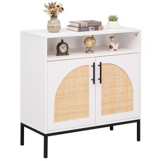 32" Sideboard Buffet Cabinet with 2 Natural Rattan Decorated Doors and Adjustable Shelf-Natural