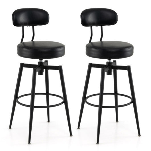 Set of 2 Swivel Barstools Faux Leather with Upholstered Seat and Back-Brown