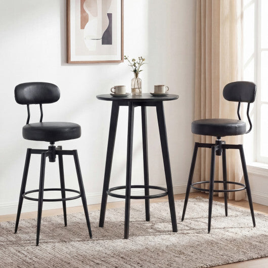 Set of 2 Swivel Barstools Faux Leather with Upholstered Seat and Back-Brown