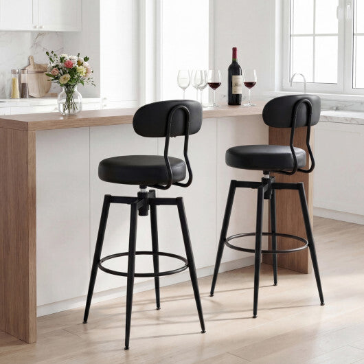 Set of 2 Swivel Barstools Faux Leather with Upholstered Seat and Back-Brown