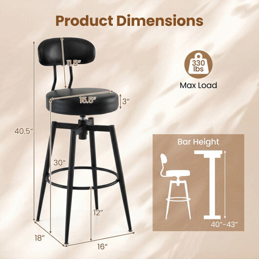 Set of 2 Swivel Barstools Faux Leather with Upholstered Seat and Back-Brown