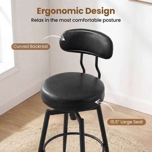 Set of 2 Swivel Barstools Faux Leather with Upholstered Seat and Back-Brown
