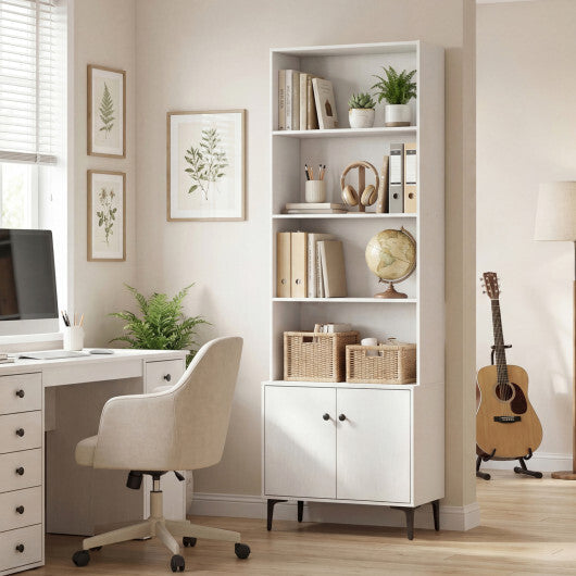 Giantex Bookshelf with Doors and 2 Anti-Tipping Kits for Home Office-White