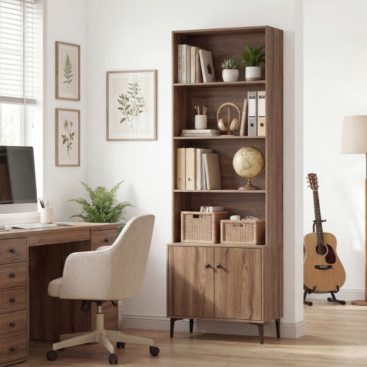 Giantex Bookshelf with Doors and 2 Anti-Tipping Kits for Home Office-White