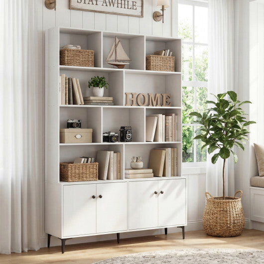 Bookshelf with 4 Doors and 2 Anti-Tipping Kits for Home Office-White