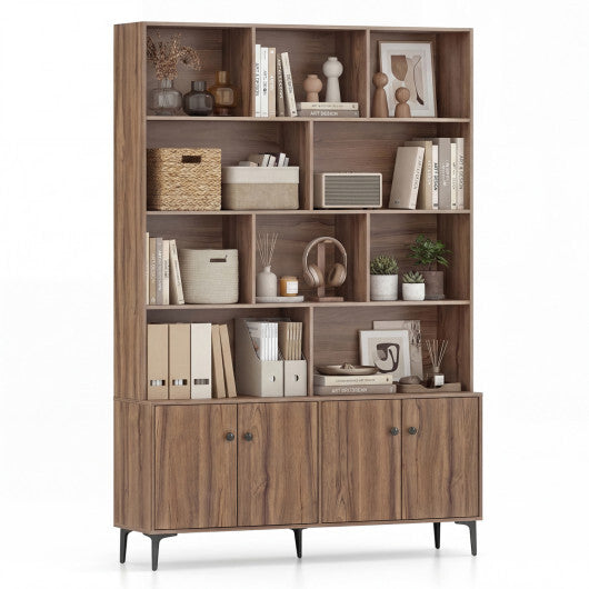 Bookshelf with 4 Doors and 2 Anti-Tipping Kits for Home Office-White