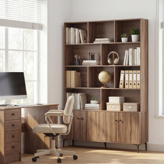 Bookshelf with 4 Doors and 2 Anti-Tipping Kits for Home Office-White