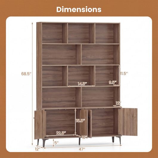 Bookshelf with 4 Doors and 2 Anti-Tipping Kits for Home Office-White