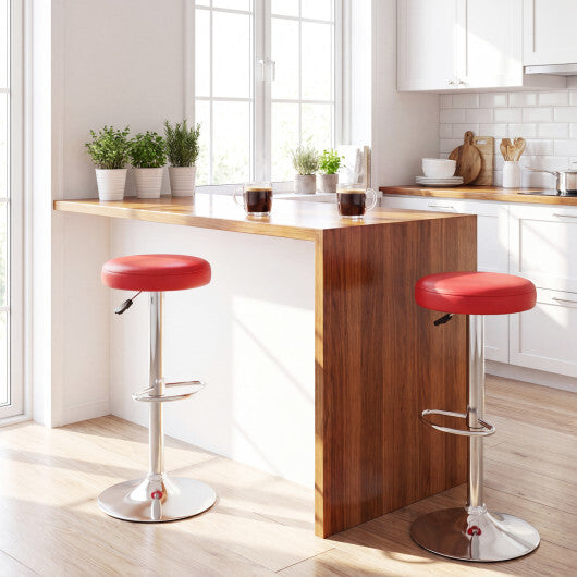 Set of 2 Height-adjustable Swivel Bar Stool with 360 Swivel bar stool-Red