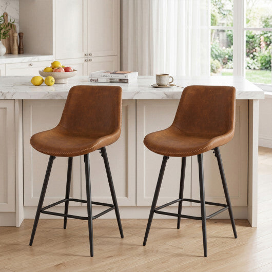 24 Inch Bar Stools Set of 2 with Backs and Footrests-Brown