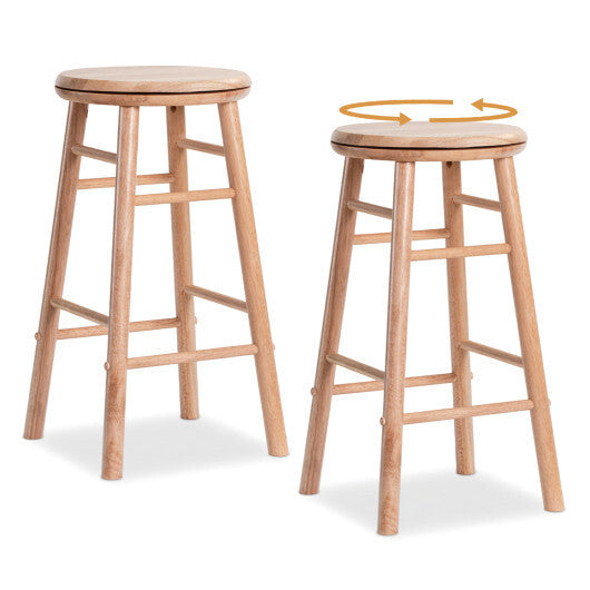 24" Swivel Bar Stools Set of 2 with Footrests & Crossbars-Natural