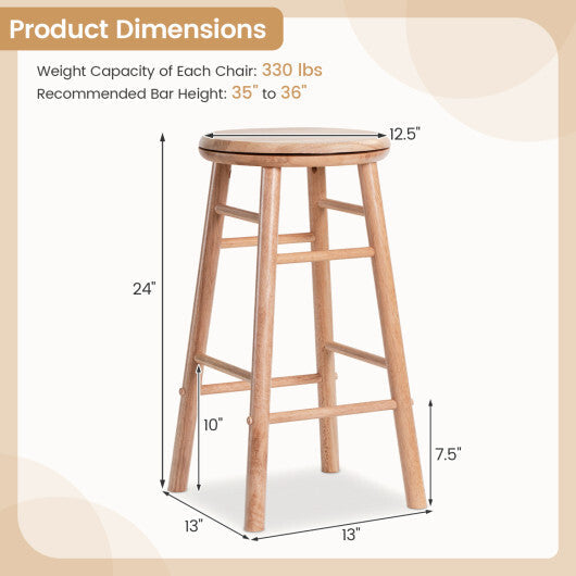 24" Swivel Bar Stools Set of 2 with Footrests & Crossbars-Natural