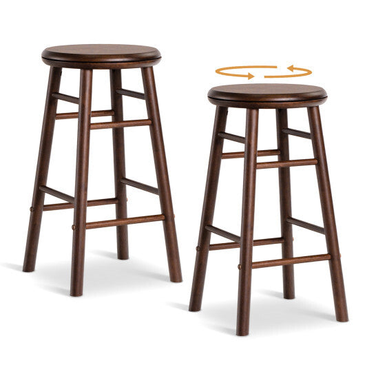 24" Swivel Bar Stools Set of 2 with Footrests & Crossbars-Natural
