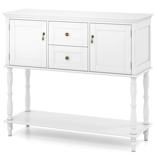 Console Table with 2 Drawers and 2 Door Cabinets and Bottom Storage Shelf-Blue
