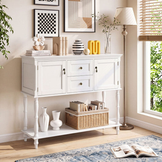 Console Table with 2 Drawers and 2 Door Cabinets and Bottom Storage Shelf-Blue