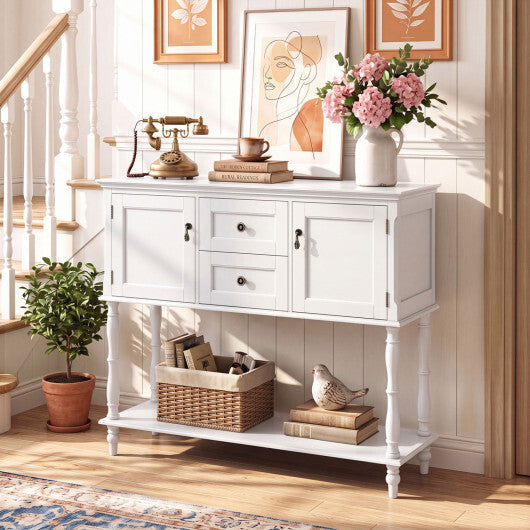 Console Table with 2 Drawers and 2 Door Cabinets and Bottom Storage Shelf-Blue