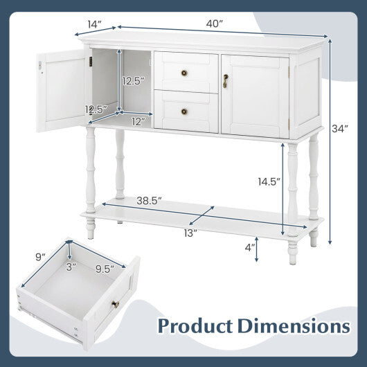 Console Table with 2 Drawers and 2 Door Cabinets and Bottom Storage Shelf-Blue