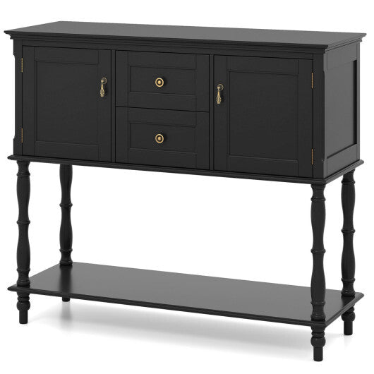 Console Table with 2 Drawers and 2 Door Cabinets and Bottom Storage Shelf-Blue