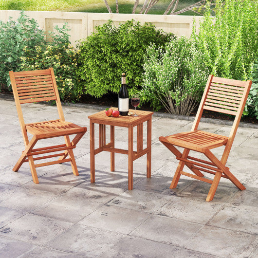 Teak Wood Folding Patio Chairs Set of 2 with Slatted Seat & Portable Design for Deck