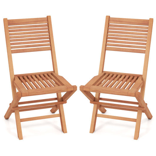 Teak Wood Folding Patio Chairs Set of 2 with Slatted Seat & Portable Design for Deck