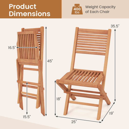 Teak Wood Folding Patio Chairs Set of 2 with Slatted Seat & Portable Design for Deck
