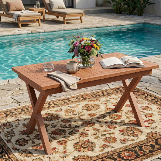 31.5" Outdoor Teak Wood Coffee Table with Slatted Tabletop for Patio
