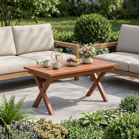 31.5" Outdoor Teak Wood Coffee Table with Slatted Tabletop for Patio