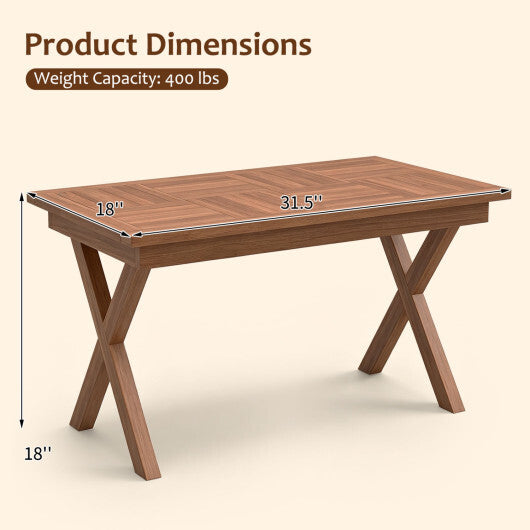 31.5" Outdoor Teak Wood Coffee Table with Slatted Tabletop for Patio