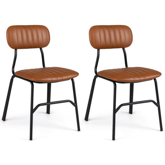 Set of 2 Modern Dining Chairs with Ergonomic Back Metal Legs Exquisite Rivet and Embellished Edges-Brown
