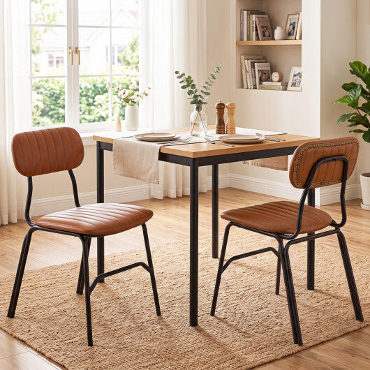 Set of 2 Modern Dining Chairs with Ergonomic Back Metal Legs Exquisite Rivet and Embellished Edges-Brown