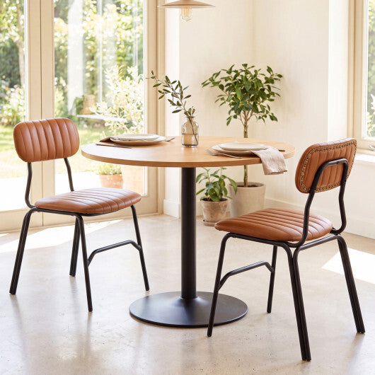 Set of 2 Modern Dining Chairs with Ergonomic Back Metal Legs Exquisite Rivet and Embellished Edges-Brown
