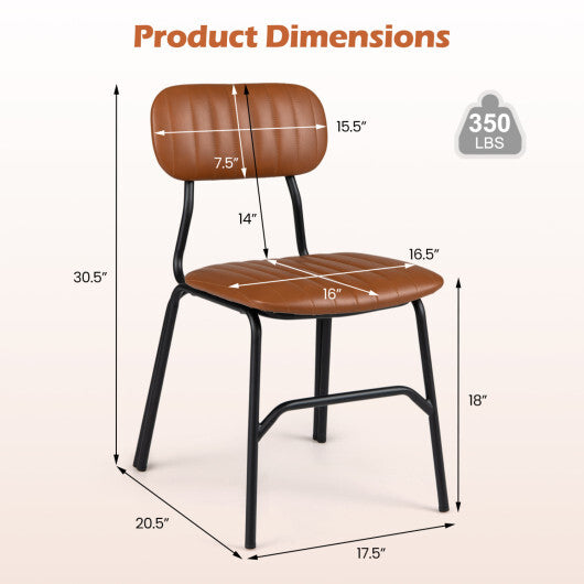 Set of 2 Modern Dining Chairs with Ergonomic Back Metal Legs Exquisite Rivet and Embellished Edges-Brown